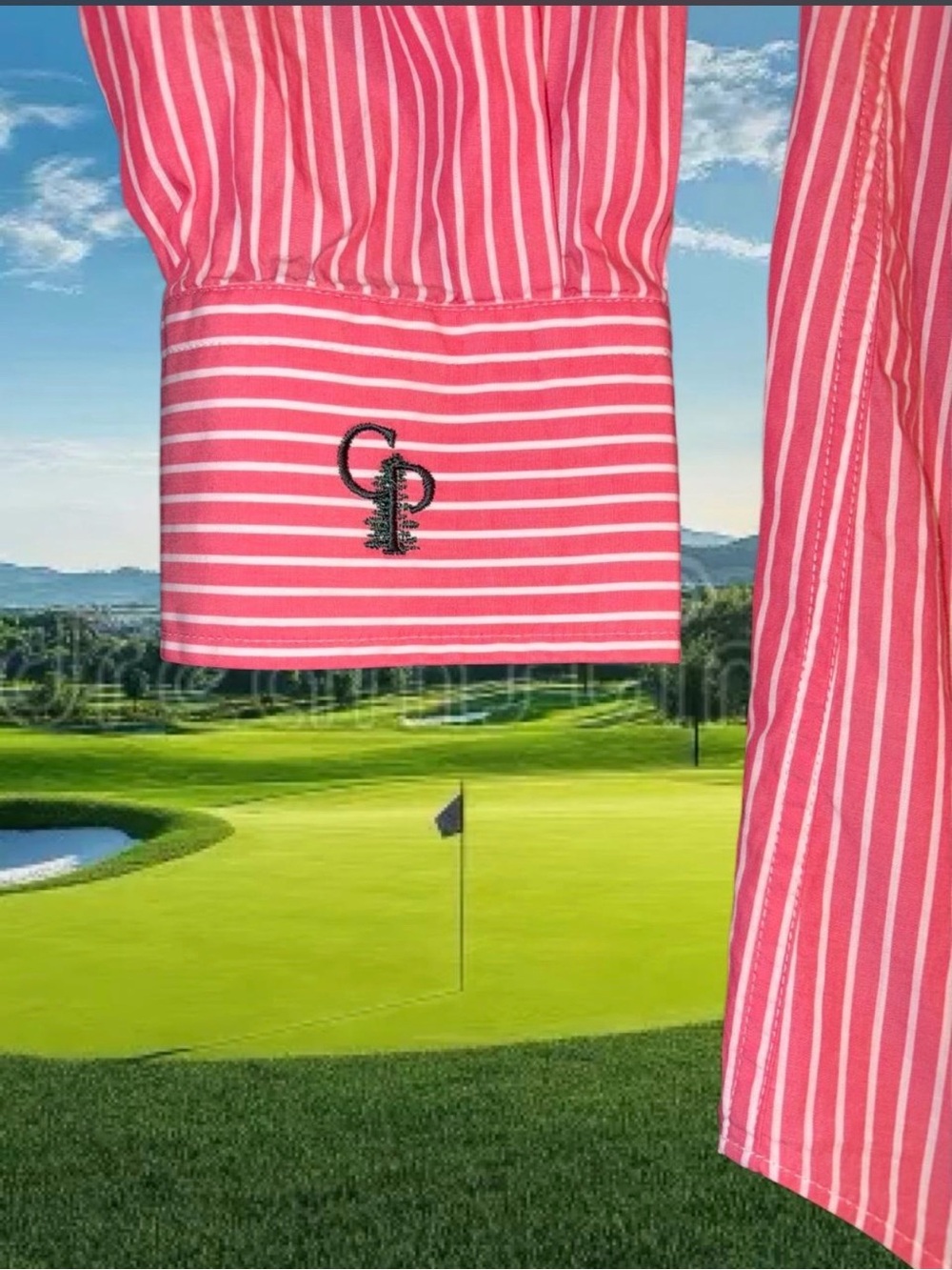 Peter Millar Calusa Pines Golf Club Pink and White Striped Button Down Shirt